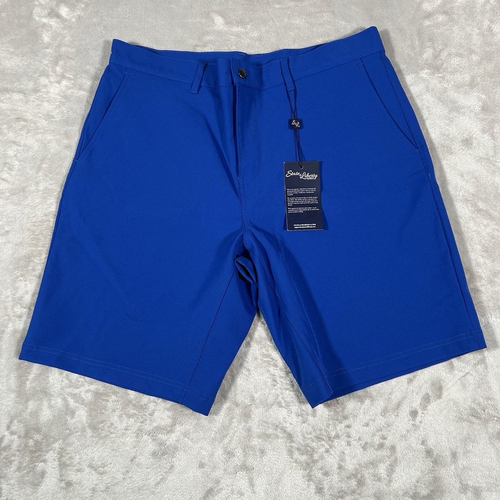 New State and Liberty Athletic Fit Shorts Mens 34 Blue 4-Way Stretch Performance